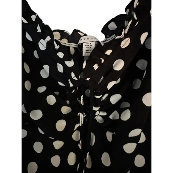 Topshop Black Scoop Neck Short Puff Sleeve Polka Dot Dress Size 4 midi - Picture 5 of 5